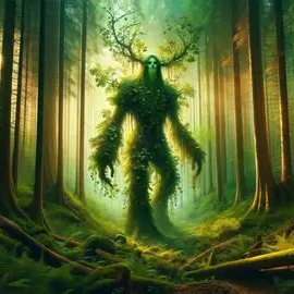 An image of a Leshy walking through a forest.